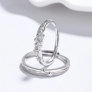 Adjustable S925 sterling silver butterfly couple rings set with cubic zirconia stones