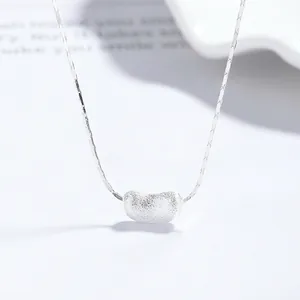 925 Sterling Silver Bean Pendant Necklace For Women Minimalist Brushed Finish Elegant Luxury Fashion Clavicle Chain Jewelry Gift