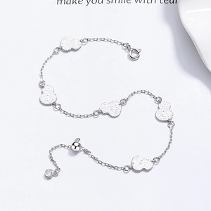 S925 sterling silver five-motif clover bracelet with hammered texture and adjustable clasp