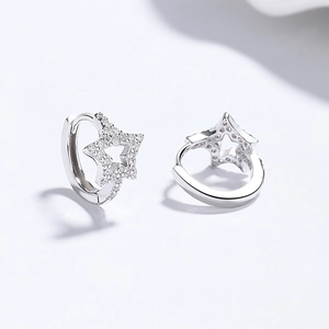925 silver hollow star hoop earrings with sparkling cubic zirconia pavé detailing