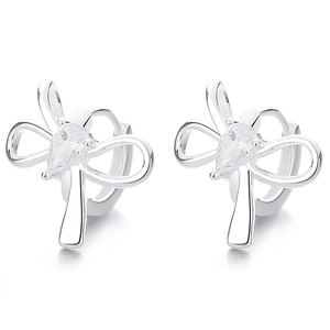 Boucles d'oreilles nœud en argent 925 avec zircon cubique poire en finition or blanc