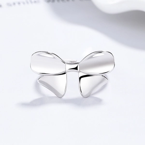 Polished 925 sterling silver bow knot open ring with minimalist adjustable design