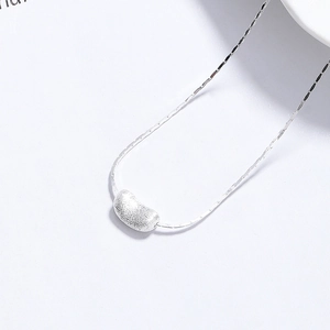 Minimalist 925 sterling silver brushed bean pendant necklace with a delicate chain