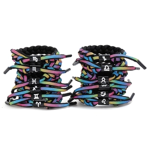 Twelve Constellations Rainbow Braided Bracelet Alloy Zodiac Symbols Adjustable Rope Bracelet For Unisex Couple Jewelry