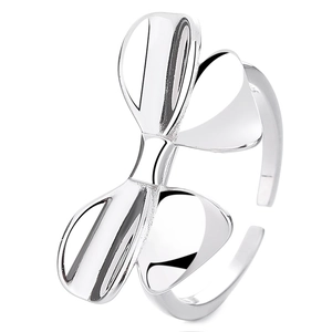 Polished S925 silver bow-tie open ring featuring an adjustable band on white background