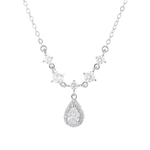 Elegant 925 sterling silver necklace featuring a pear-cut zircon teardrop pendant on white