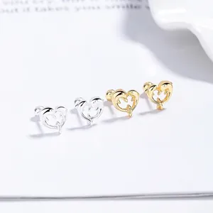 S925 Sterling Silver Dolphin Heart Stud Earrings Minimalist Animal Screw Back Earrings For Women Teen Girls Fine Jewelry Gift