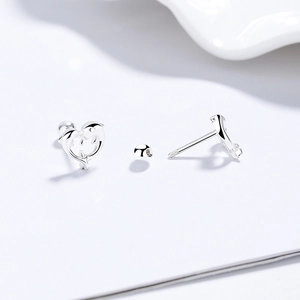 Polished 925 sterling silver dolphin heart stud earrings with secure screw back closure