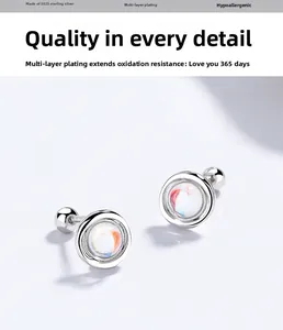 Macro detail of S925 sterling silver opal studs showing premium plated finish and texture