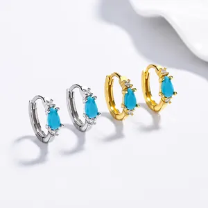 S925 silver and 18K gold teardrop turquoise drop earrings with sparkling cubic zirconia
