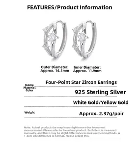 Diagramme technique des boucles d'oreilles en argent 925 avec étoiles et zircon