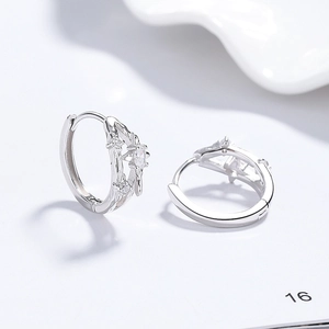 Boucles d'oreilles étoile en argent 925 avec zircons sur fond blanc ondulé