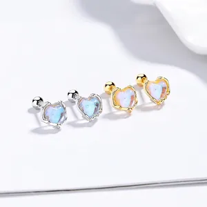 925 Sterling Silver Heart Moonstone Stud Earrings For Women Screw Back Iridescent Gemstone Earrings Lightweight Luxury Fashion Jewelry Gift
