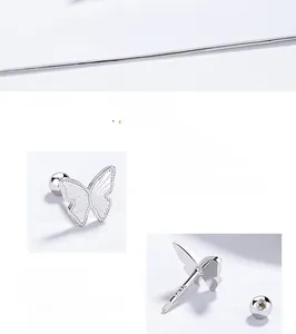 Macro shot of 925 sterling silver butterfly stud with screw back and hallmark detail