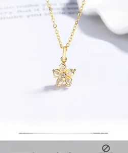 Close-up of 925 sterling silver flower necklace with marquise-cut zircon petals