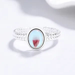 925 silver moonstone ring with elegant striped adjustable band for women's fashion