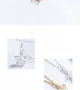 Detail shots of 925 silver flower pendant with marquise zircon and delicate clasp