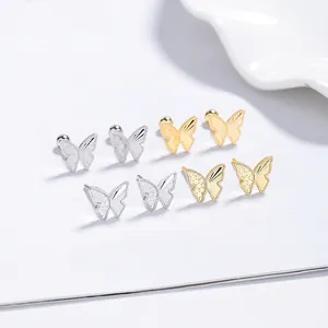 925 Sterling Silver Butterfly Threaded Stud Earrings For Women Light Luxury Minimalist Insect Animal Ear Bone Stud Jewelry