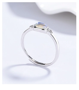 Detailed close-up of S925 silver adjustable ring with moonstone and zircon accents