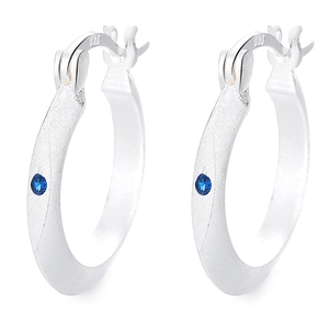 925 sterling silver hoop earrings with matte brushed finish and blue zircon stones