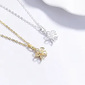 925 Sterling Silver Flower Necklace For Women Marquise Zirconia Five Petal Floral Pendant Elegant Clavicle Chain Jewelry