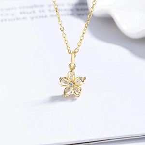 925 silver flower necklace with marquise zircon stones and a shiny gold-plated cross chain