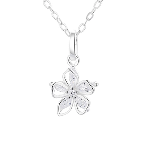 925 silver flower pendant necklace with marquise zircon stones on fine O-chain link