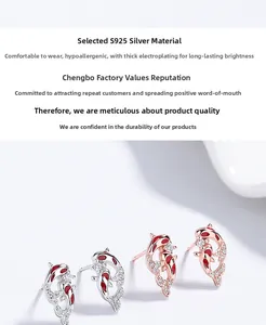 Detailed close-up of 925 sterling silver koi fish earrings with red enamel and zircons