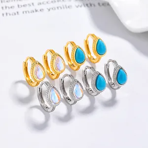 925 silver teardrop earrings with moonstone and turquoise gems in gold and silver frames