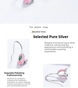 Detail of S925 sterling silver stamp on pink enamel tulip flower drop earrings