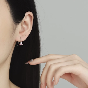 Elegant 925 silver tulip drop earrings featuring pink and green enamel flower buds