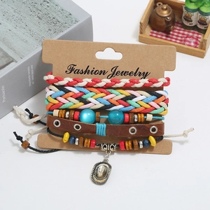 Ensemble de bracelets de style bohème en cuir multicouche avec perles colorées