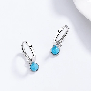 Orecchini a cerchio in argento 925 con pendente tondo in turchese per le donne