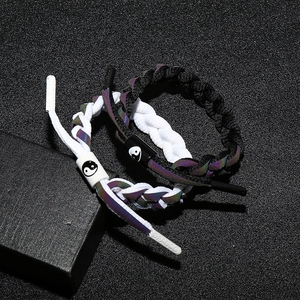 Lot de bracelets tressés réfléchissants Tai Chi noir et blanc avec breloque Yin Yang