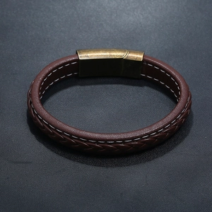 Handmade multilayer dark brown braided leather bracelet with vintage bronze clasp