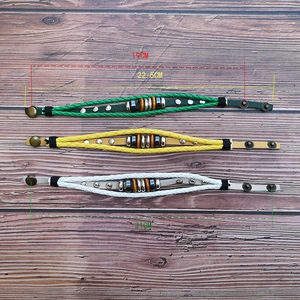 Detail showing vintage braided leather bracelets with beads and dimensions of 19CM and 21CM