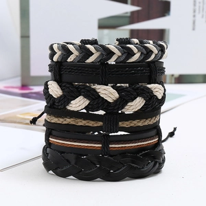 Minimalist vintage six-piece multilayer braided leather bracelet set for men and women
