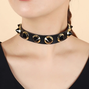 Punk Rock Gothic Rivet Choker Necklace For Women Adjustable Artificial Leather Metal Spike Collar Streetwear Fashion Club Jewelry
