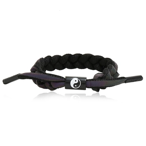 Bracelet tressé réfléchissant holographique Yin Yang avec corde noire réglable
