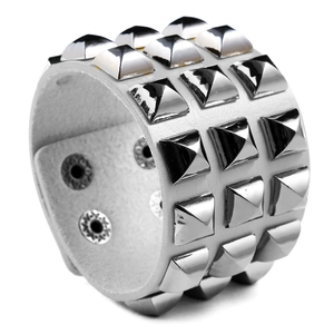 Punk Wide Leather Cuff Bracelet For Women Men Pyramid Rivet Studded Rock Biker Wristband Party Jewelry Adjustable Buckle