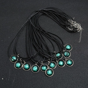 Luminous 12 Zodiac necklaces with constellation pendants and black leather cords