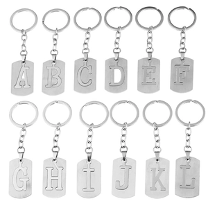 Stainless Steel 26 Alphabet Initial Letter Keychain Brushed Metal Square Pendant Key Ring Creative Gift Accessories For Unisex