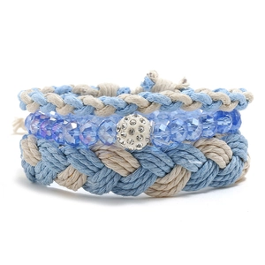 Set di Braccialetti Intrecciati in Cordino Cerato Blu Bohemian per Donna Con Perline di Cristallo Artificiale Strass Gioielli