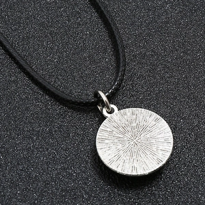 Luminous 12 constellations necklace with silver sunburst texture pendant and black cord