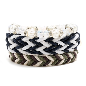 Handgefertigte Geflochtene Seil Armbänder Mehrlagig Böhmisch Künstliche Perle Synthetischer Kristall Strass Legierung Künstliche Perlen Verstellbar Damen Schmuck Geschenk