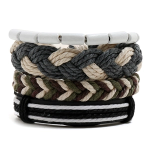 Punk Retro Multi-layer Braided Leather Bracelet Combination For Men Women Bohemian Wood Beads Hemp Rope Bracelet Jewelry