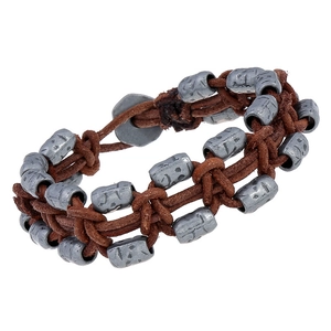 Vintage Woven Cowhide Leather Bracelet For Men Antique Alloy Beads Braided Punk Style Jewelry Hand Accessories Gift