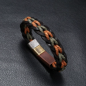 Handcrafted punk braided leather bracelet with multi-color ropes and magnetic metal clasp