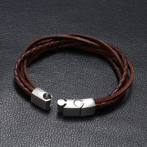 Bracelet multicouche en cuir tressé à la main avec fermoir magnétique en acier