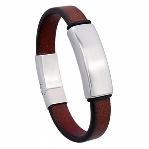 Bracelet en Cuir de Vache Punk Vintage en Acier Inoxydable pour Hommes Bracelet en Cuir Marron Minimaliste Avec Fermoir Magnétique Bijoux Cadeau